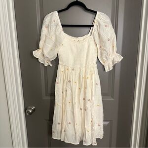 Hem & Thread Cream Floral Midi Dress